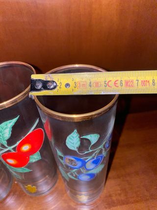 6 Vasos Tubo Cristal Dorado - Frutas