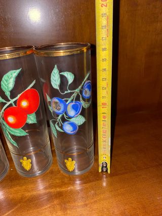 6 Vasos Tubo Cristal Dorado - Frutas