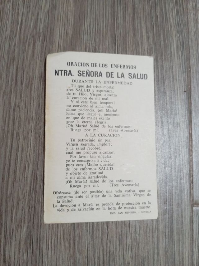 Estampita Ntra. Sra. Salud - San Gonzalo