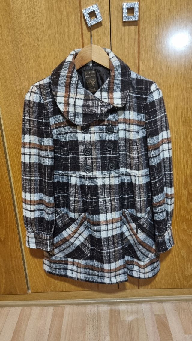 Abrigo cuadros marrón-blanco
