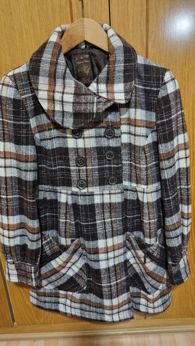 Abrigo cuadros marrón-blanco