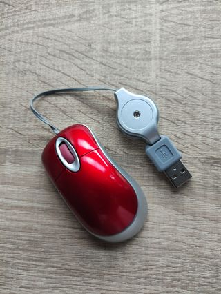 Mini Ratón óptico retráctil rojo, nuevo 