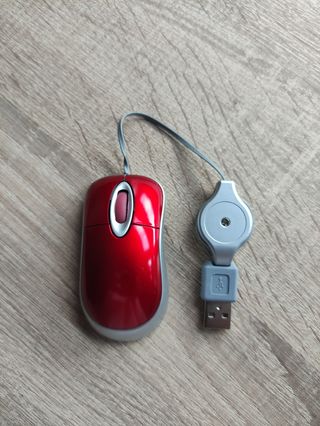Mini Ratón óptico retráctil rojo, nuevo 