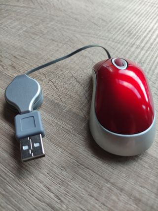 Mini Ratón óptico retráctil rojo, nuevo 