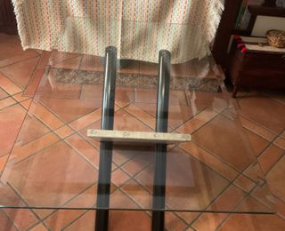 Mesa cristal y mármol travertino