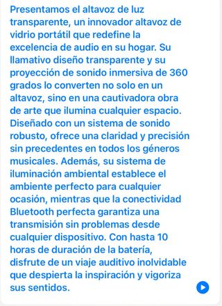 Altavoz luz Transparent. En persona.
No descuento