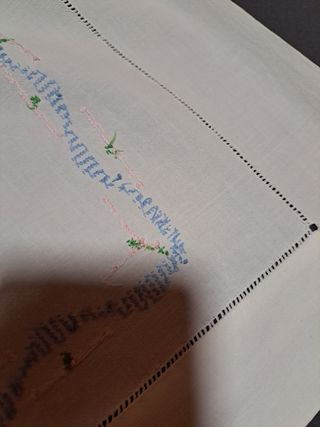 Sábana algodón antigua bordada