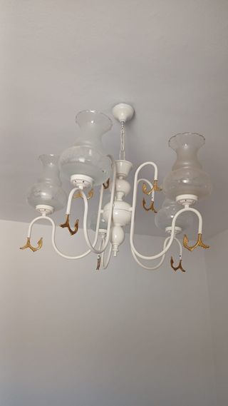 Lampara techo 5 luces blanco-dorado