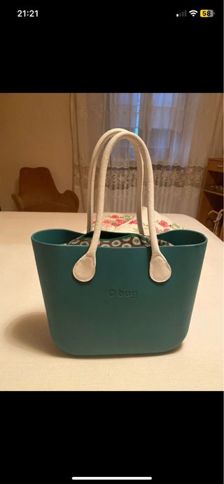 O bag - borsa teal e bianca