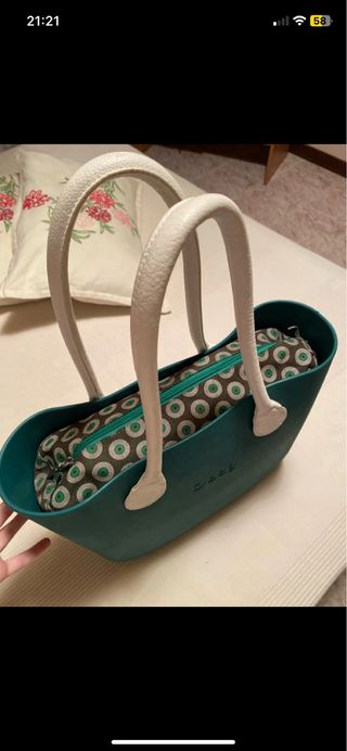 O bag - borsa teal e bianca