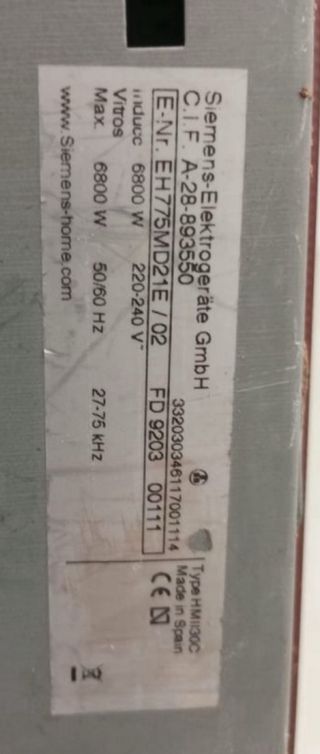 Vitrocerámica Siemens Inducción