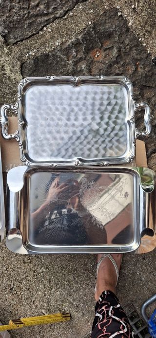 Set 4 vassoi acciaio inox vintage 3 cad ne ho altr