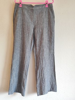 Pantalón lino rayas gris Camaïeu vintage
