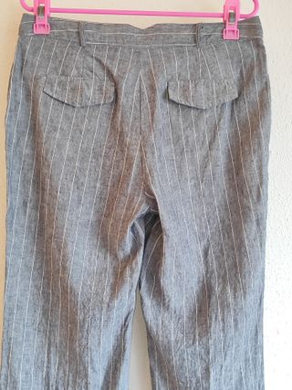 Pantalón lino rayas gris Camaïeu vintage
