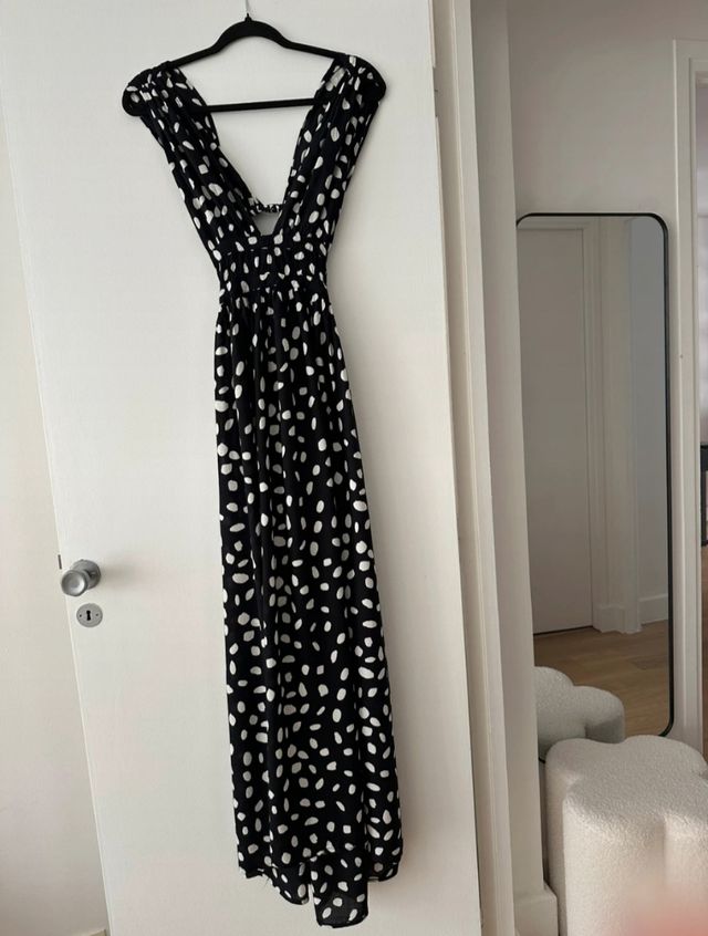 Maxi vestido playa de lunares negro y blanco ASOS