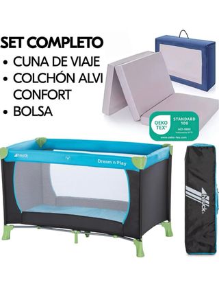 Cuna de viaje y colchón. usada una vez