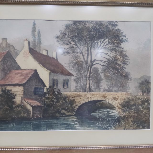  Marco dorado con paspartú y lámina .