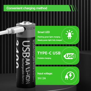 2 Pilas Recargables AA USB 3400mWh