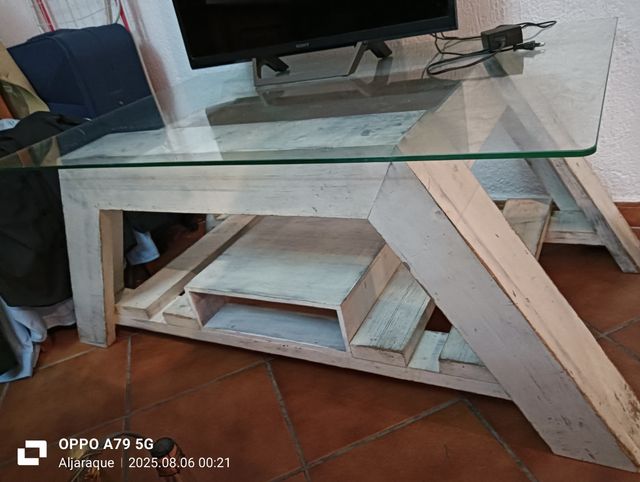 Mesa TV madera blanca - cristal