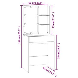 vidaXL Tocador con LED y 2 armarios madera