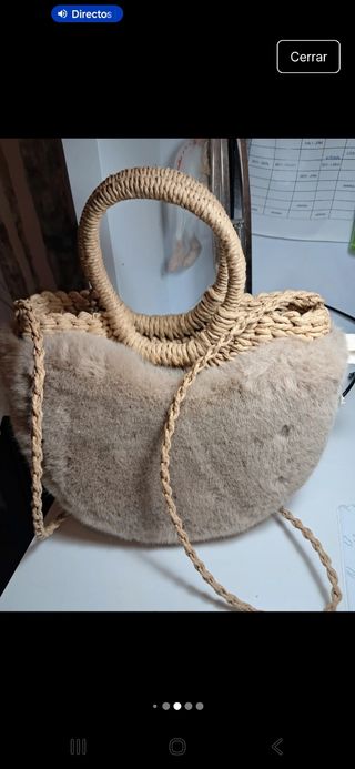Capazo mimbre pelo beige-marrón