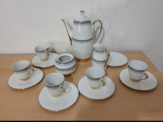 Juego café antiguo porcelana dorado