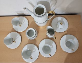 Juego café antiguo porcelana dorado