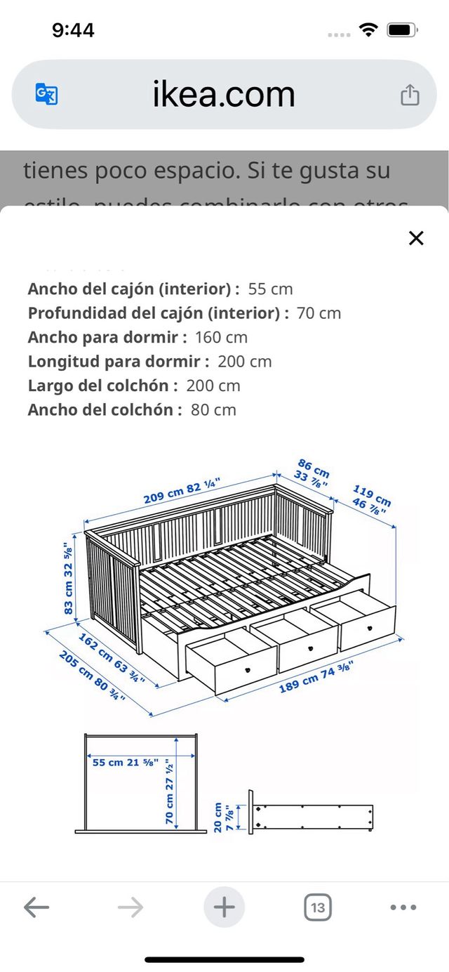 Sofá cama divan Hemnes blanco +colchon individual