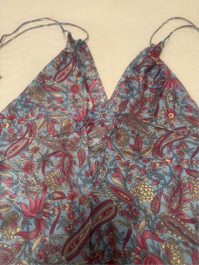 Vestido boho largo azul y rojo