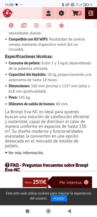 Estufa pellets 14kw - seminueva