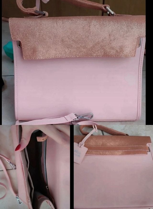 Borsa a tracolla rosa cipria con dettaglio glitter