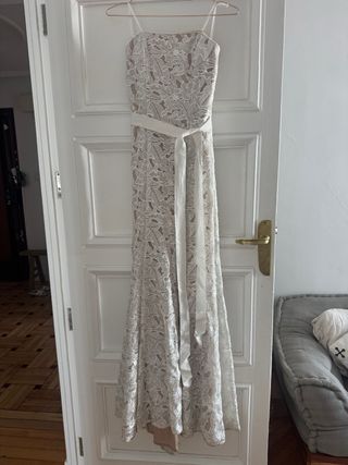 Vestido novia encaje beige/blanco talla XS