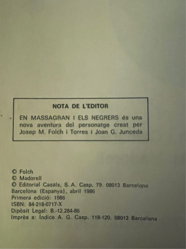 EN MASSAGRAN I ELS NEGRERS. VINTAGE 1986.
