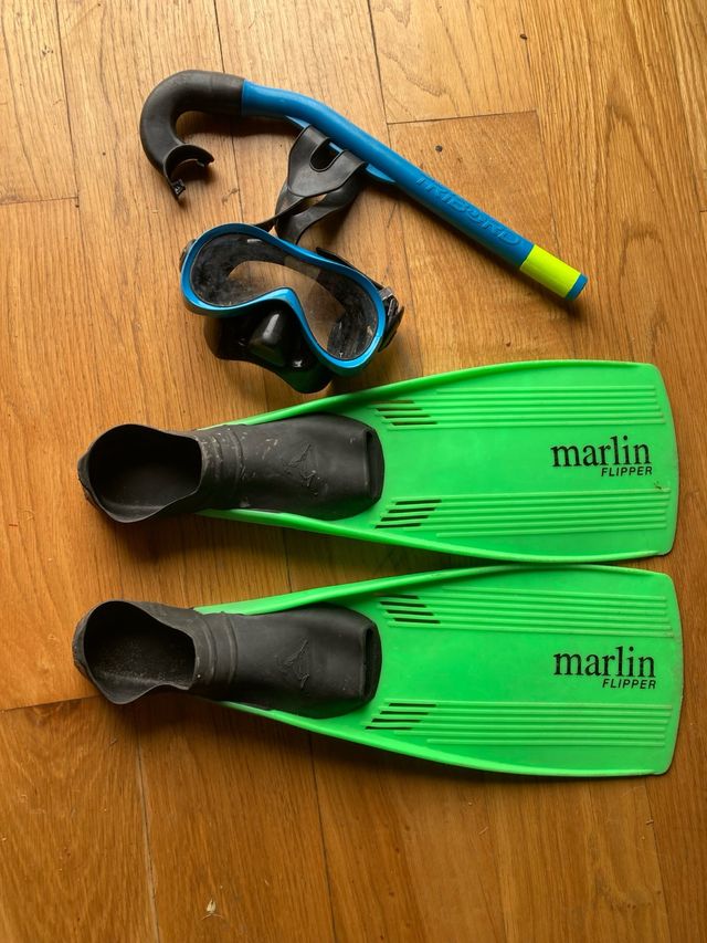 Equipo buceo infantil: Máscara, tubo, aletas