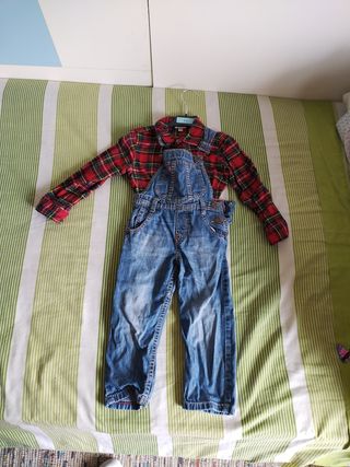Conjunto niño - camisa cuadros + peto levis
