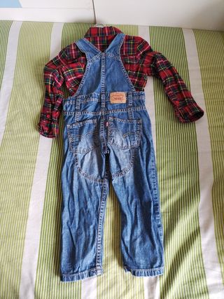 Conjunto niño - camisa cuadros + peto levis
