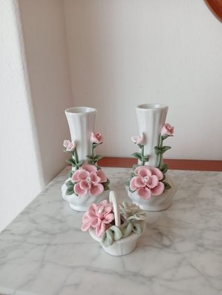 Juego de 2 jarrones porcelana rosa