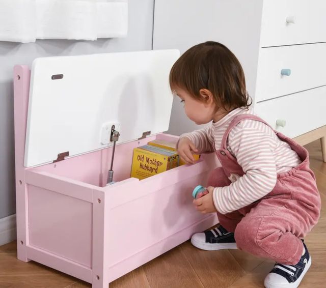 Banco baúl infantil rosa