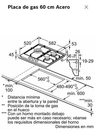 Placa gas 3 fuegos Bosch