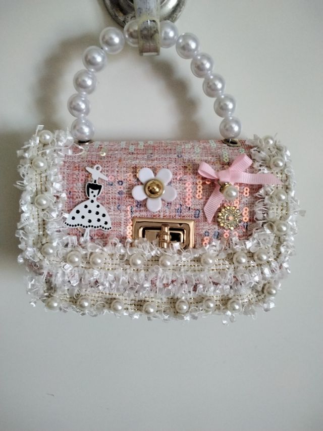 Bolso niña rosa blanco con perlas