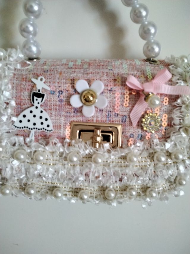 Bolso niña rosa blanco con perlas