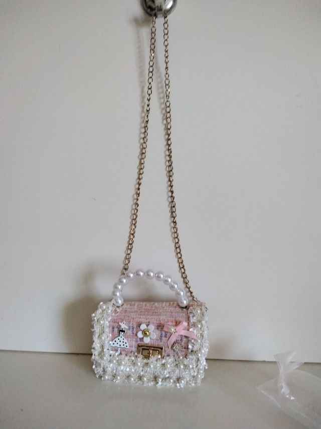 Bolso niña rosa blanco con perlas