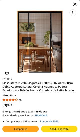 Mosquitera magnética 120x180cm