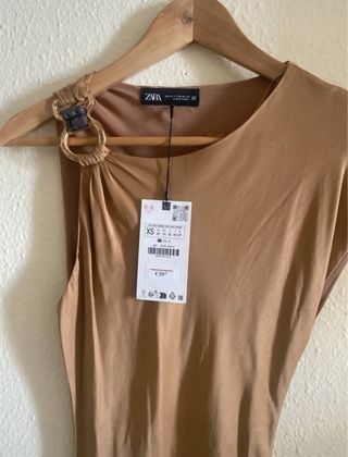 Vestido Zara satin beige - nuevo