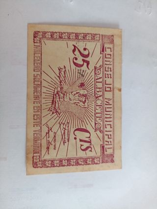 Billete Albacete 25 céntimos 1937