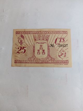 Billete Albacete 25 céntimos 1937