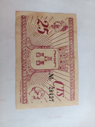 Billete Albacete 25 céntimos 1937