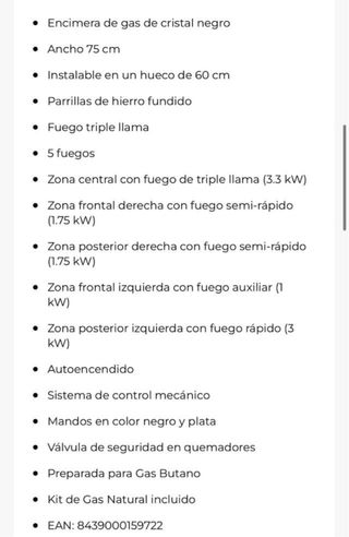 ¡Oferta! ¡Encimera gas 5 fuegos ¡-30%!