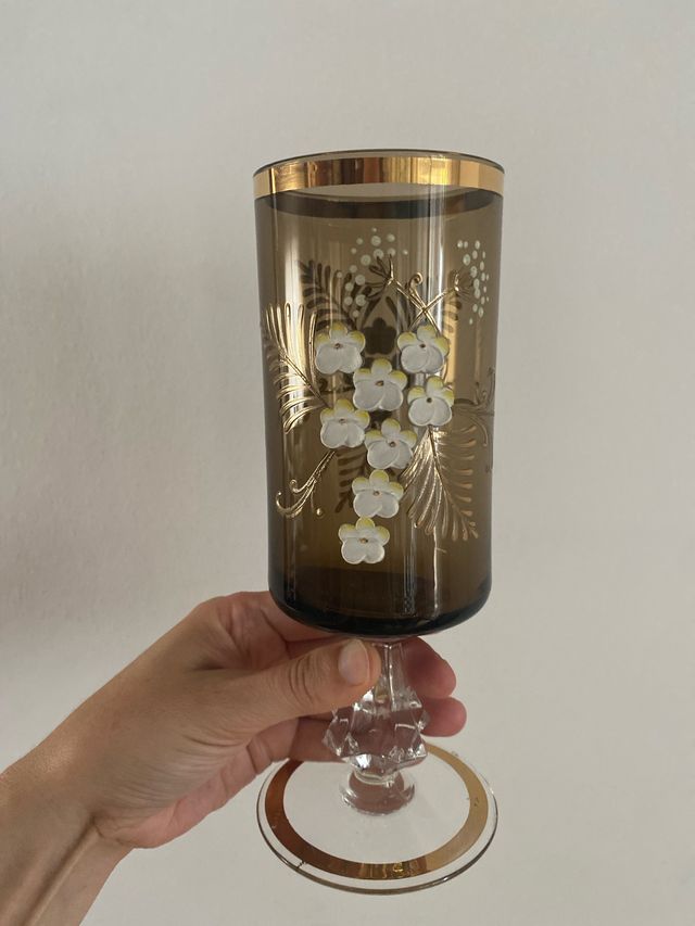 Copa cristal vintage marrón-dorado