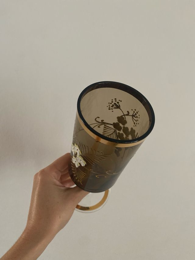 Copa cristal vintage marrón-dorado